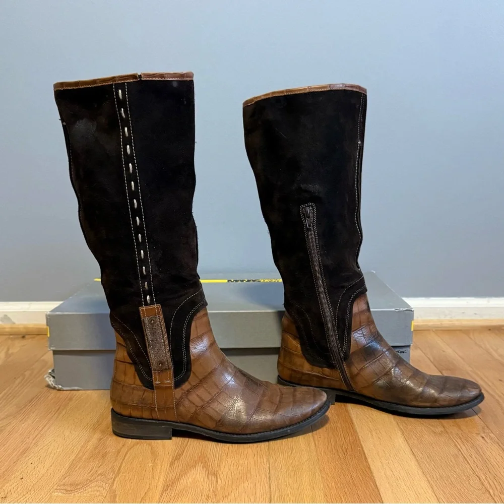 Manas Design Brown Suede Leather Western Style Boots 41